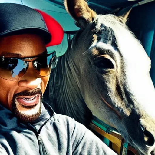 Prompt: will smith riding a horse in space