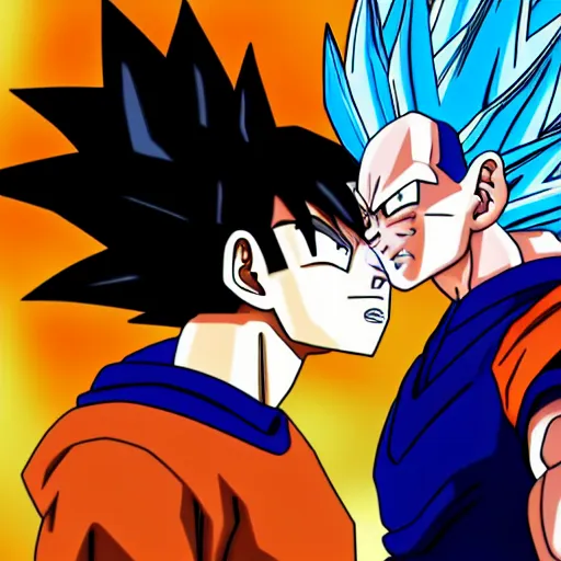 Image similar to goku and vegeta kissing, 4 k, in the style of dragon ball z