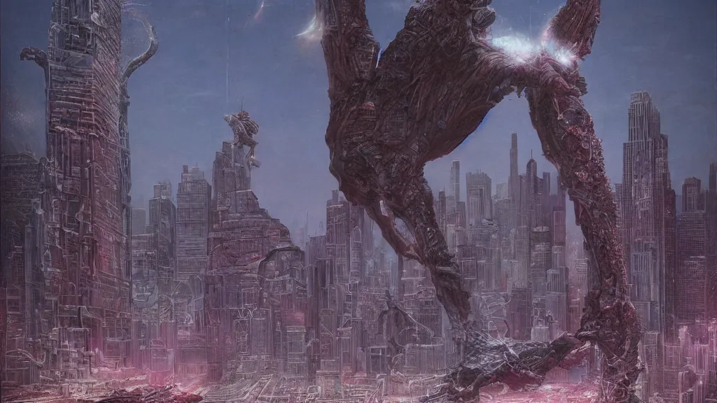 Image similar to there is a monster problem in Chicago, by Wayne Barlowe and Alan Bean and Bekzinski and Beeple