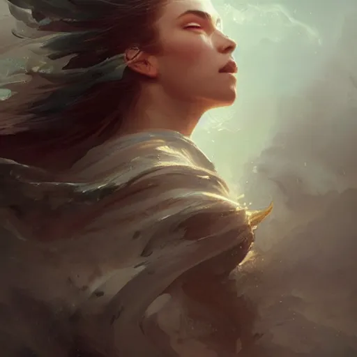 Image similar to a beautiful portrait of a wind goddess by Greg Rutkowski and Raymond Swanland, Trending on Artstation, ultra realistic digital art