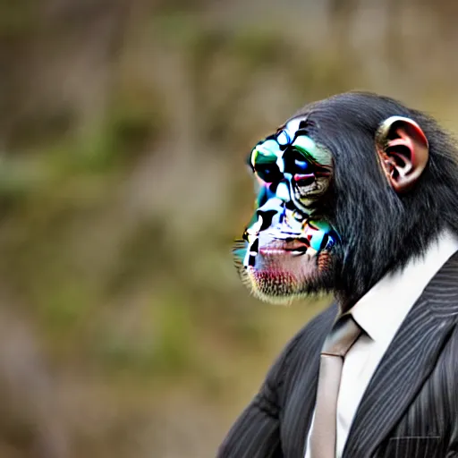 Image similar to chimpanzee wearing a suit and tie, ready for a meeting