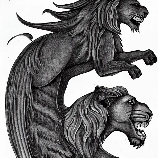 Image similar to a winged lion, fantasy illustration