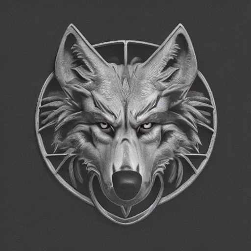 Image similar to wolf face logo, illustration, viking style, octane render, dystopian