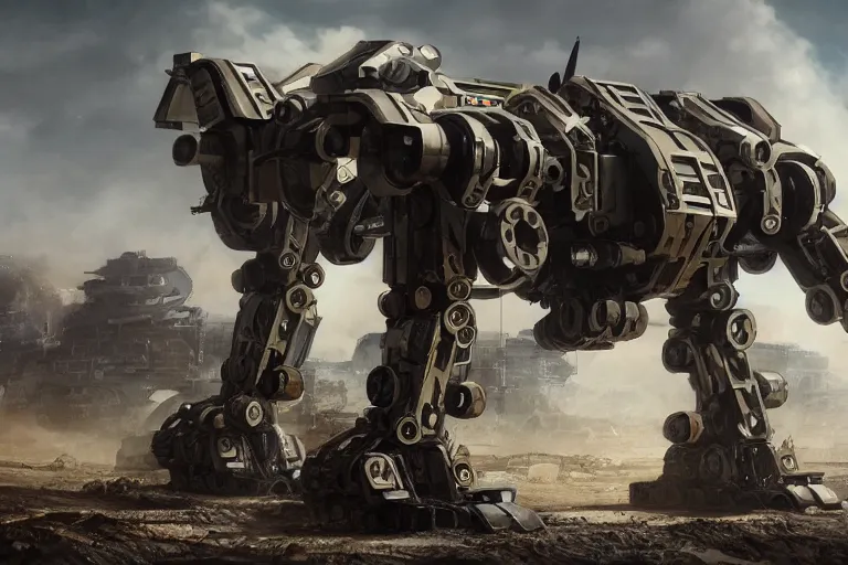 Image similar to military mining four legged quadrupedal mecha, mining drill, futuristic, apocalyptic, by jon aaron kambeitz, katsuhiro otomo, heng z, concept art, insanely detailed, raytracing, octane, unreal engine, trending on artstation