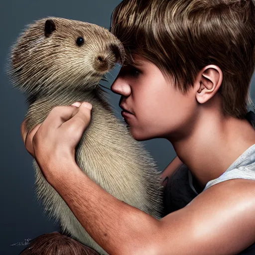 Prompt: hyperrealistic dslr film still of justin bieber holding his pet beaver, stunning 8 k octane comprehensive 3 d render, inspired by istvan sandorfi & greg rutkowski & unreal engine, perfect facial symmetry, dim volumetric cinematic lighting, extremely hyper - detailed, incredibly real lifelike attributes & flesh texture, intricate, masterpiece, artstation, stunning