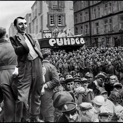 Image similar to mr bean at the nazi nuermberg rallies, historical, 1 9 4 0 s photo style, extreme detail, gritty, serious