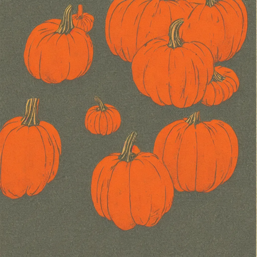 Image similar to vintage risograph of pumpkin, simple