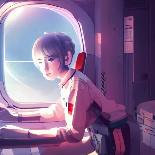 Image similar to gopnik on a space station, ambient lighting, 4k, anime key visual, lois van baarle, ilya kuvshinov, rossdraws, artstation