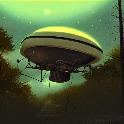 Image similar to found footage of a ufo at night, found footage, dynamic lighting, photorealistic concept art, trending on art station, stunning visuals, creative, cinematic, ultra detailed