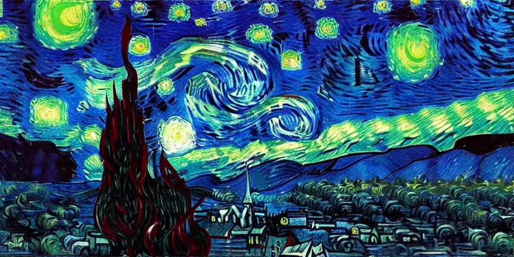 Image similar to outer space with eldritch terror in the middle of composition, cosmic horror, ultra realistic, highly detailed, HD, sharp focus, cinematic lighting, realistic, vivid colors, oil painting, non blurry, sharp, art by van Gogh