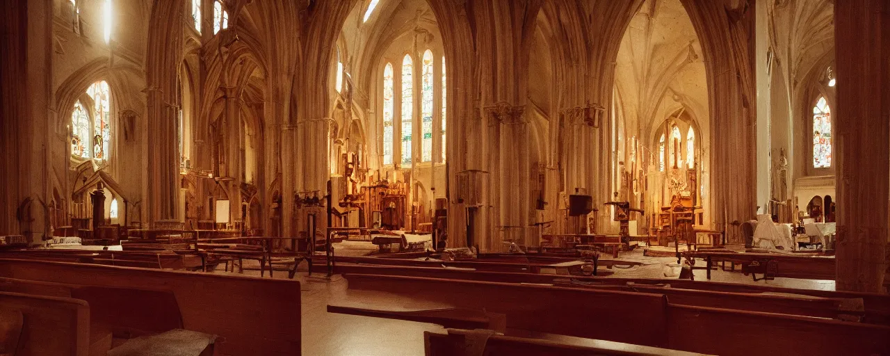 Prompt: interior of a church with an altar of spaghetti, canon 5 0 mm, cinematic lighting, photography, retro, film, kodachrome, closeup