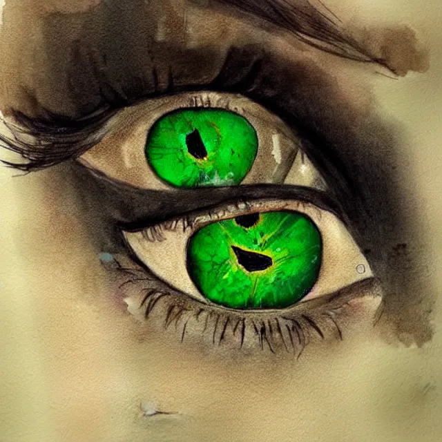 Prompt: a stunning detailed portrait, green eyes, shards of the afternoon falling down like broken stained glass or autumn leaves