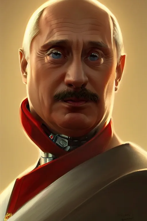 Image similar to vladimir putin as a robotnik, realistic portrait, symmetrical, highly detailed, digital painting, artstation, concept art, smooth, sharp focus, illustration, cinematic lighting, art by artgerm and greg rutkowski and alphonse mucha