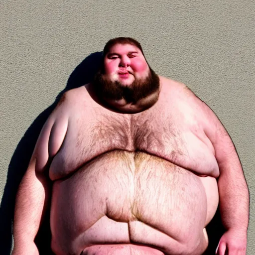 Image similar to a photo of a large fat man melting in his skin