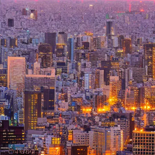 Prompt: The skyline of Tokyo at sunset, photograph, high-resolution, hot on 500px