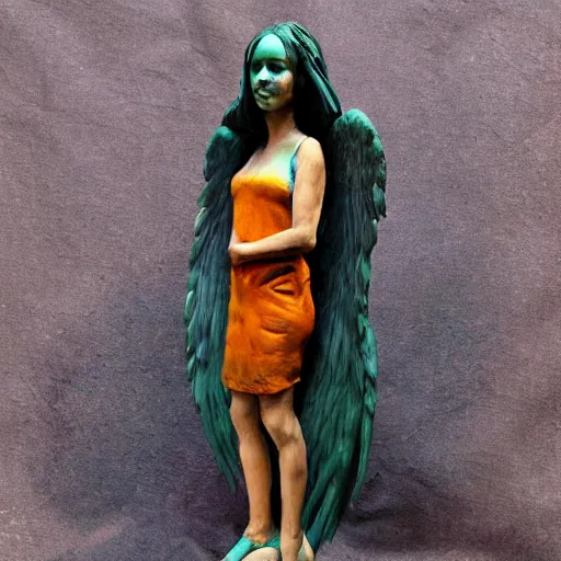 Image similar to painted portrait sculpture of angry girl angel