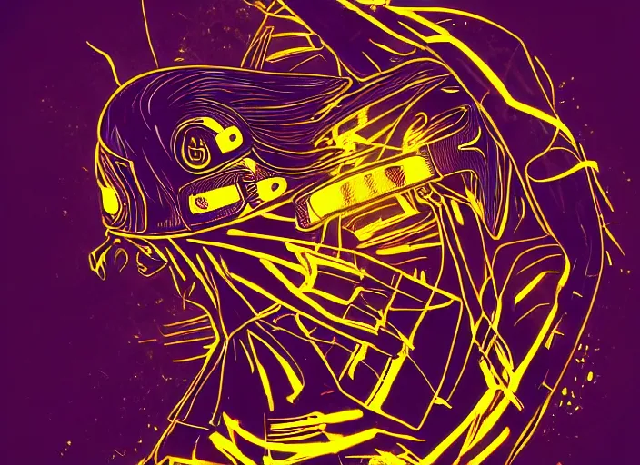 Prompt: glowing black sneaker, wth short golden lines, yellow details, symmetrical, highly detailed, digital art, sharp focus, trending on art station, samurai, electricity superpowers, anime art style