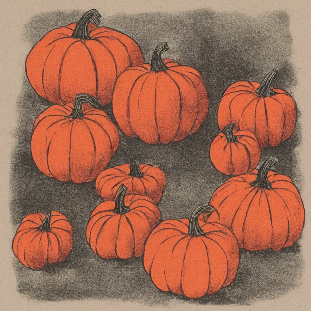 Image similar to vintage risograph of pumpkin, simple