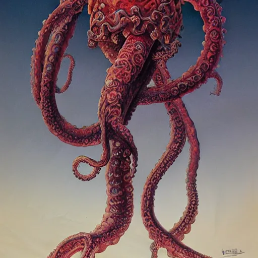 Image similar to full body portrait of a tentacle warrior, by wayne barlowe