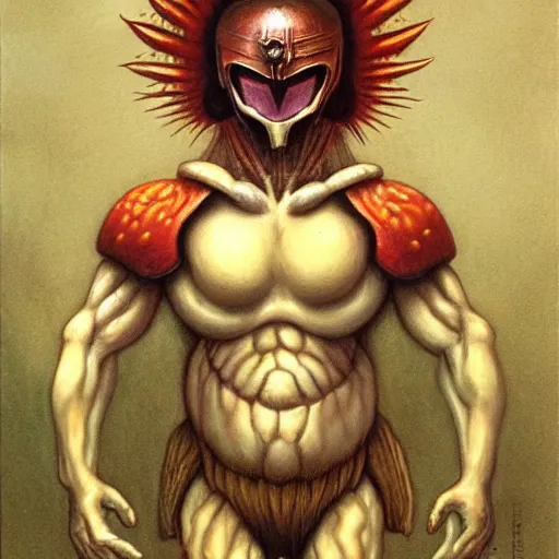 Image similar to full body portrait of an humanoid warrior mushroom, by Gerald Brom