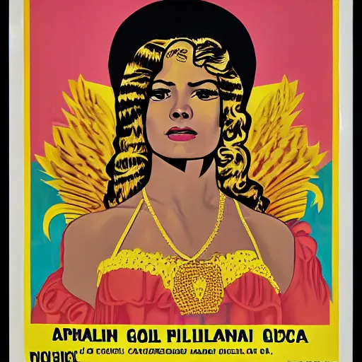 Prompt: portrait of a Colombian gold goddess, American propaganda poster