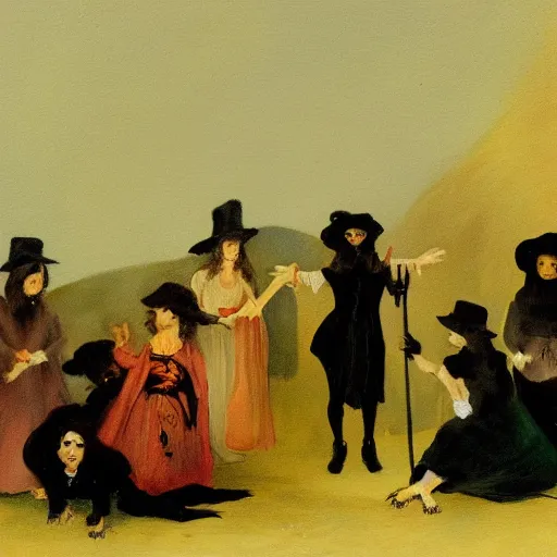 Prompt: a painting of a witches coven in the style of francisco goya