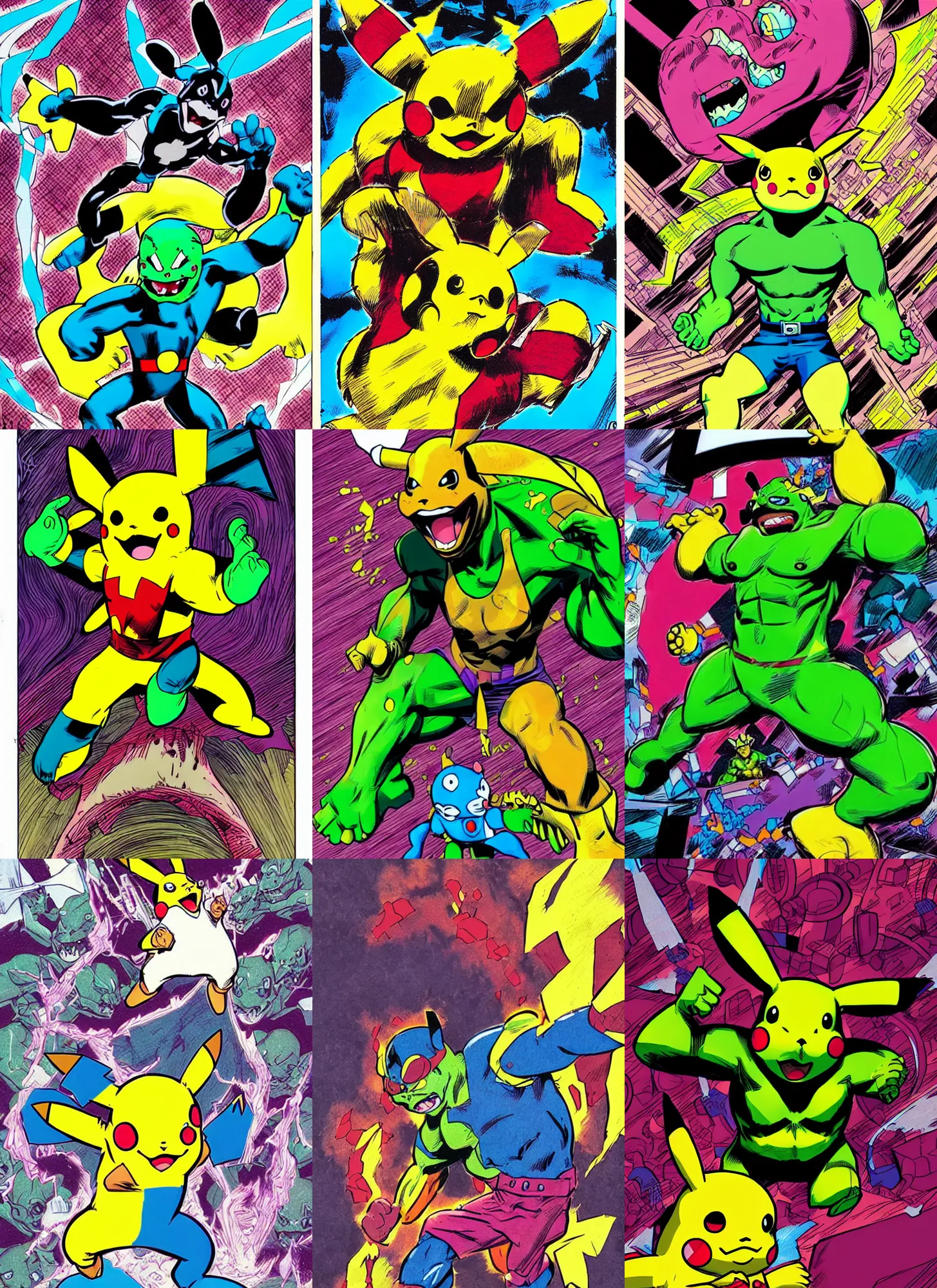 Prompt: dynamic asthetic! concept art of hulked pikachu by cory walker and ryan ottley and jack kirby and barry windsor - smith, comic, illustration, photo real