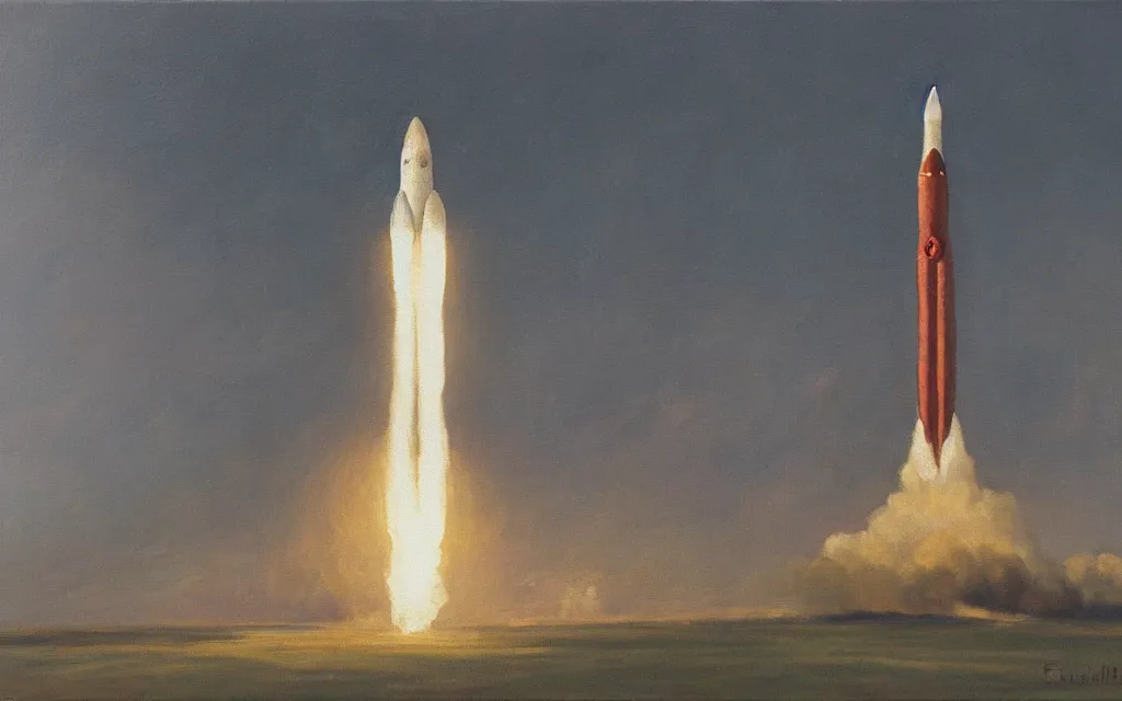 Prompt: a painting of a rocket, oil on canvas, by edelfelt