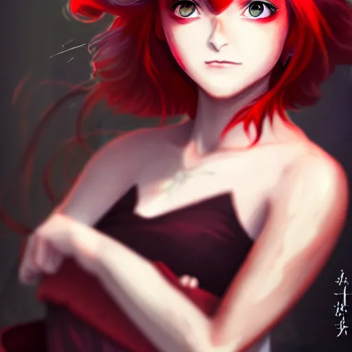 Prompt: beautiful angry girl, portrait, fire magic, red hair and makeup, cute, sharp focus, professional digital painting, pixiv popular illustrations, by suzuame 9 7, kezie demessance, enji _ works, shia - ushio, masterpiece, cinema