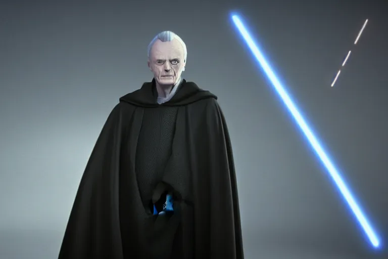 Image similar to a cinematic still of (Ian McDiarmid!!!) as palpatine, wearing sith hood, Ian McDiarmid, ((octane render, nvidia raytracing demo)), masterpiece