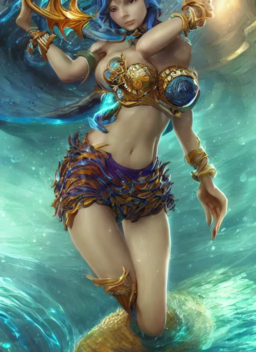 Image similar to nami the siren, from league of legends, au naturel, underwater, hyper detailed, digital art, trending in artstation, cinematic lighting, studio quality, smooth render, unreal engine 5 rendered, octane rendered, art style by klimt and nixeu and ian sprigger and wlop and krenz cushart