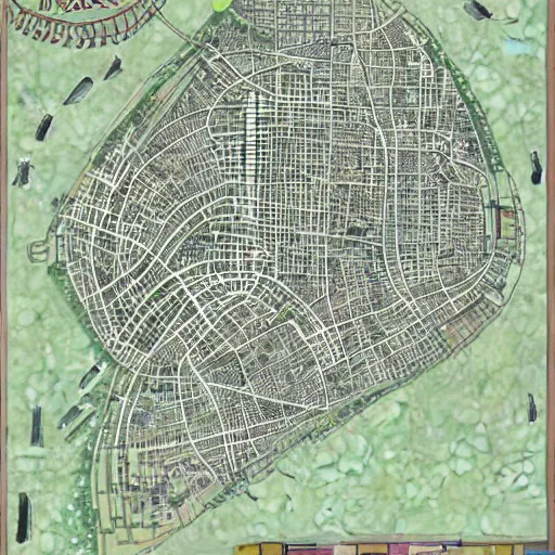 Image similar to very detailed and intricate grotosque jakarta map - by fullermap