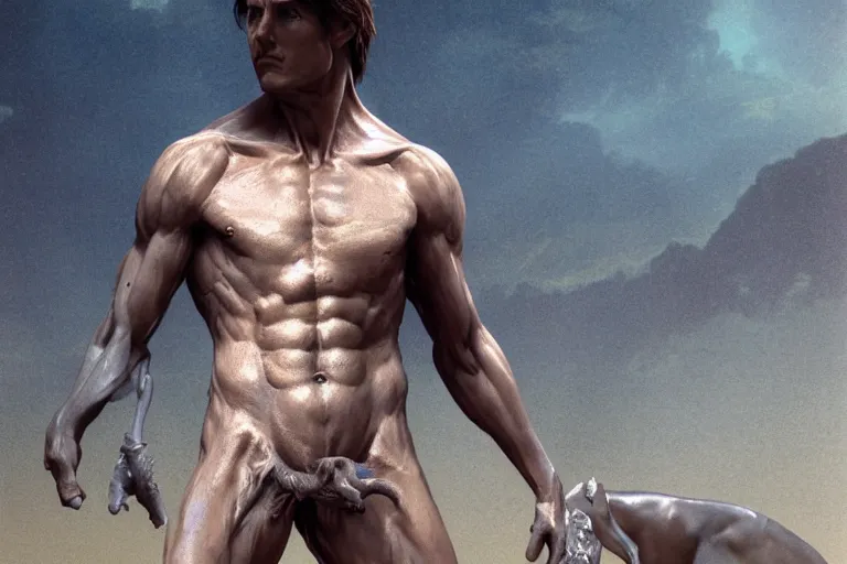 Prompt: tom cruise torso, centaur, majestic matte painting, by Beeple, Gustave Dore, Artstation, CGsociety