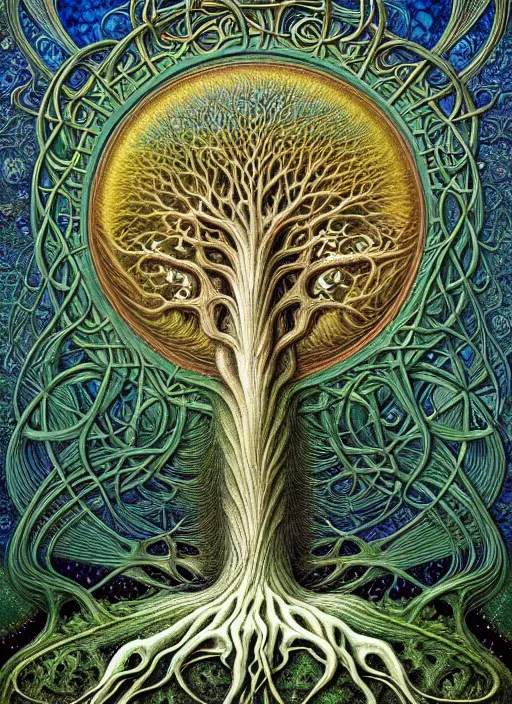 Image similar to tree of life by roger dean and andrew ferez, art forms of nature by ernst haeckel, divine chaos engine, symbolist, visionary, art nouveau, botanical fractal structures, organic, detailed, realistic, surreality