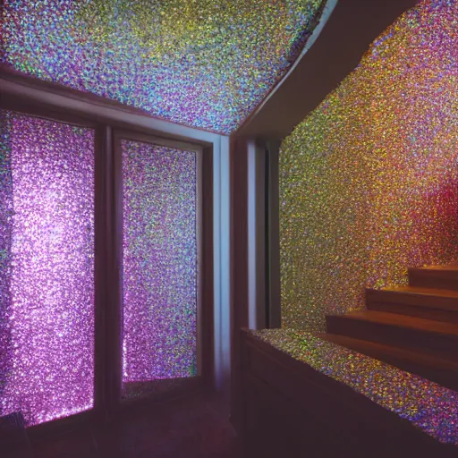 Image similar to cinematic film still of a house made of rainbow reflective crystal 4k