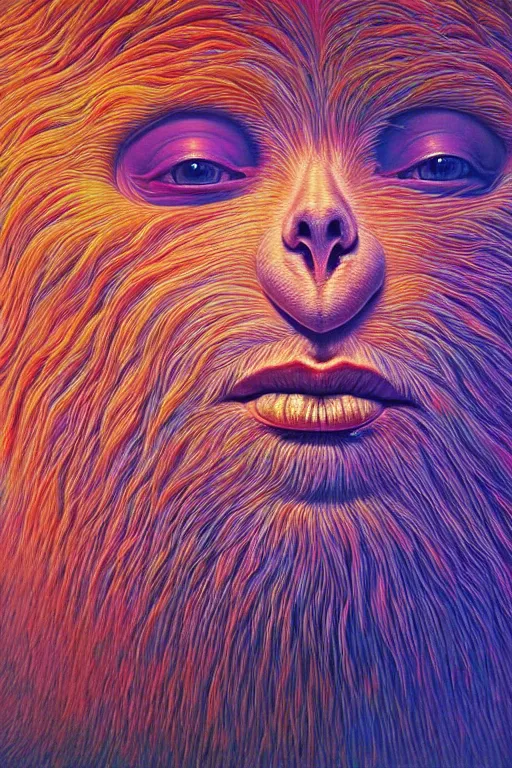 Prompt: hyperrealistic close-up baroque psychedelic!! god happy fluffy kind monster!! peaceful kind spirit of nature highly detailed concept art eric zener elson peter cinematic hard rainbow lighting high angle hd 8k sharp shallow depth of field, inspired by Zdzisław Beksiński