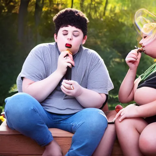 Image similar to fat teenager smoking blunt with fat girlfriend