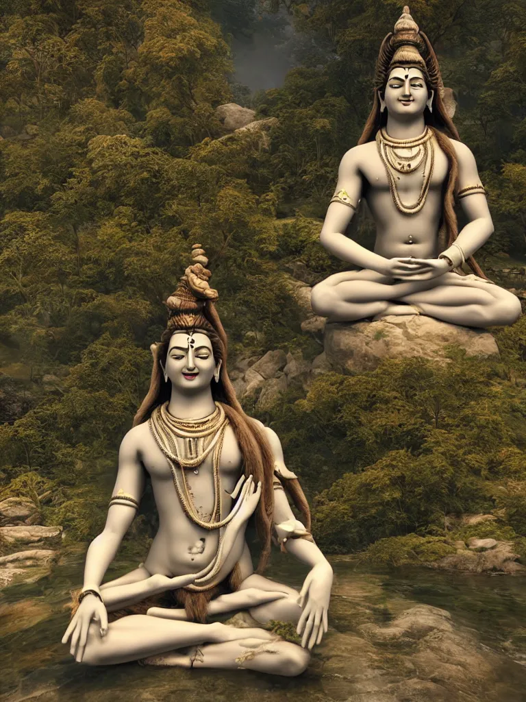 Image similar to lord shiva meditating, hyperrealistic, unreal engine