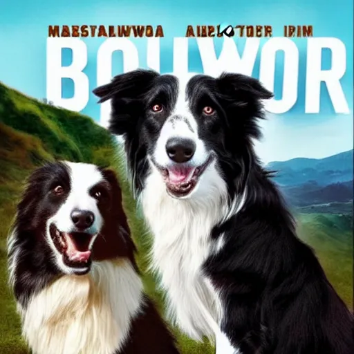 Image similar to movie poster for hollywood movie about border collie dog saving the world