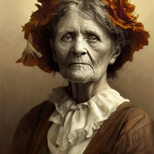 Prompt: a one - quarter portrait of a victorian old woman, studio shot, cinematic, artgerm, detailed, intricate, elegant, highly detailed, digital painting, artstation, concept art, smooth, sharp focus, illustration, art by greg rutkowskii, hana yata, artem demura, alphonse mucha