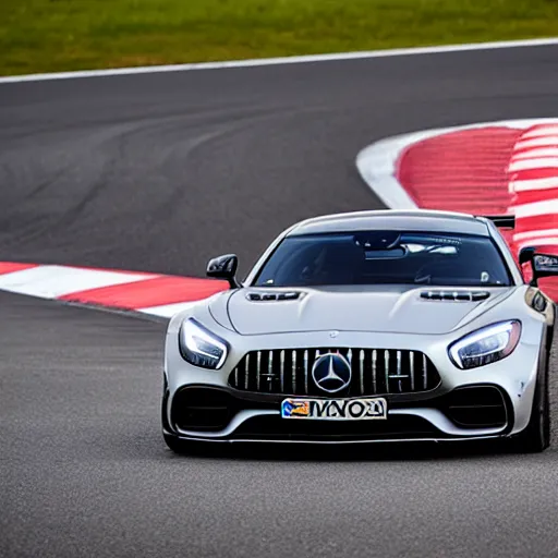 Prompt: Mercedes AMG GTR on Spa Francorchamps
