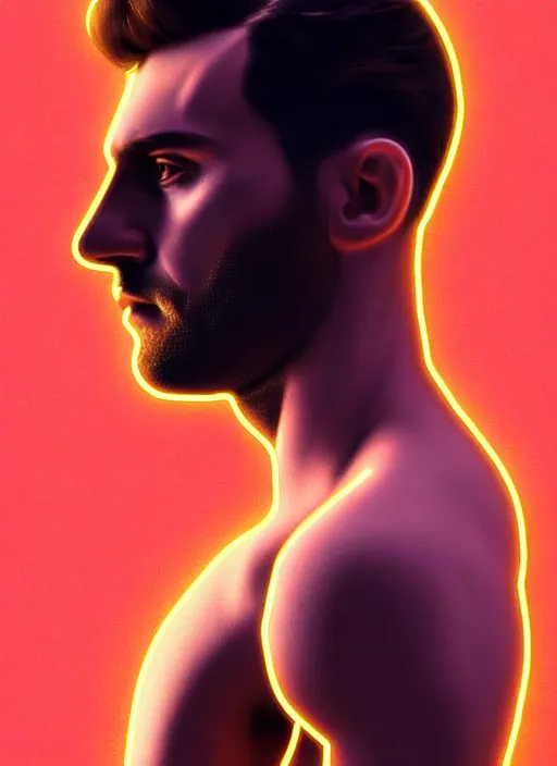 Image similar to a highly detailed long shot photo of masculin male face portrait, futurism, rococo cyber neon lighting, detailed futuristic fibonacci jewelry, profile posing, hyper photorealistic, crispy quality, digital photography, trending in pinterest, cinematic, 4 k ultra hd, art by pascal blanche, art by greg rutkowski, art by artgerm,