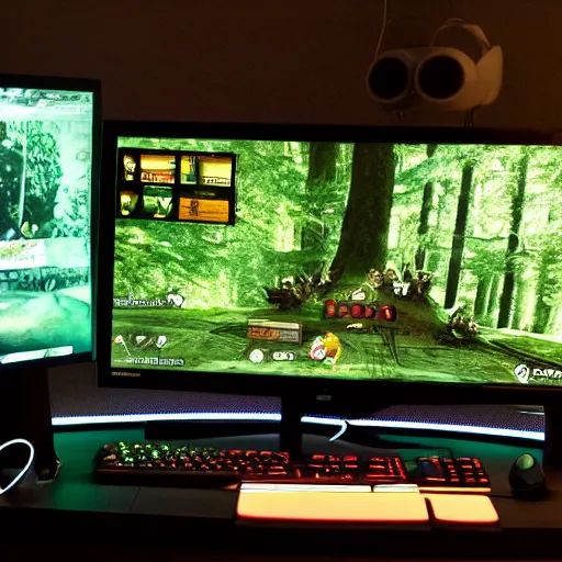 Prompt: gaming setup in forest