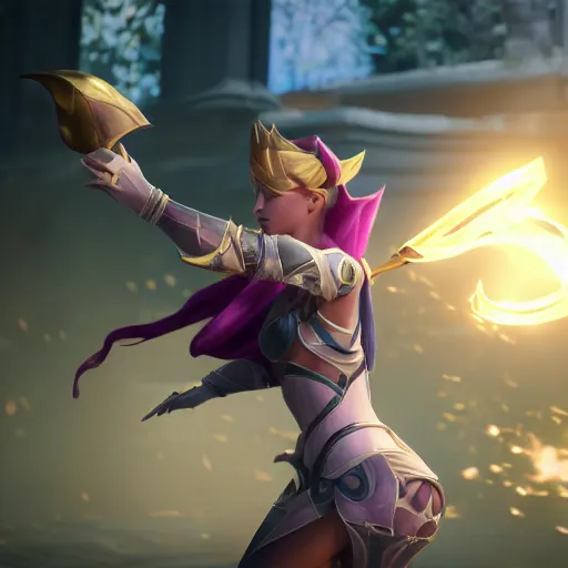 Image similar to action shot of Lux (League of Legends) in the show arcane, 3d render, stylized, highly detailed, unreal engine 5, fortiche studio