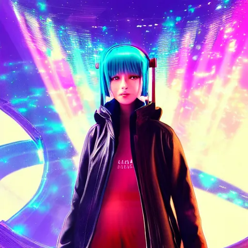 Image similar to Giant hologram of Hatsune miku in blade runner 2049, digital art, artstation, cgsociety