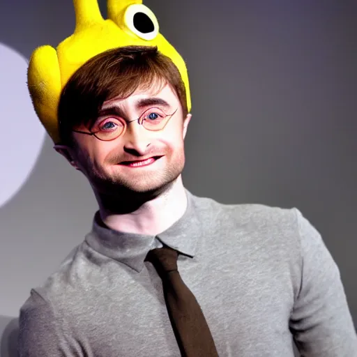 Prompt: daniel radcliffe in a banana costume, posing on a stage, ultra details, photo, 8 k