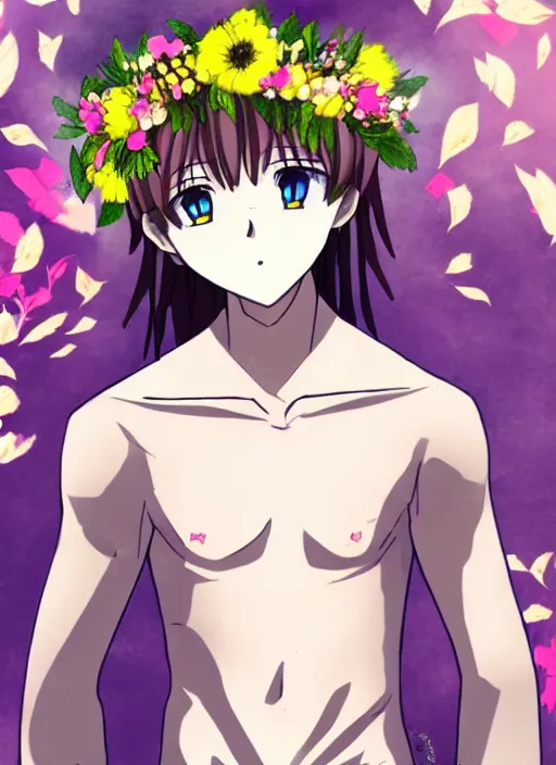 Image similar to A illustrative illustration of the perfect anime husband with a flower crown of fantasies