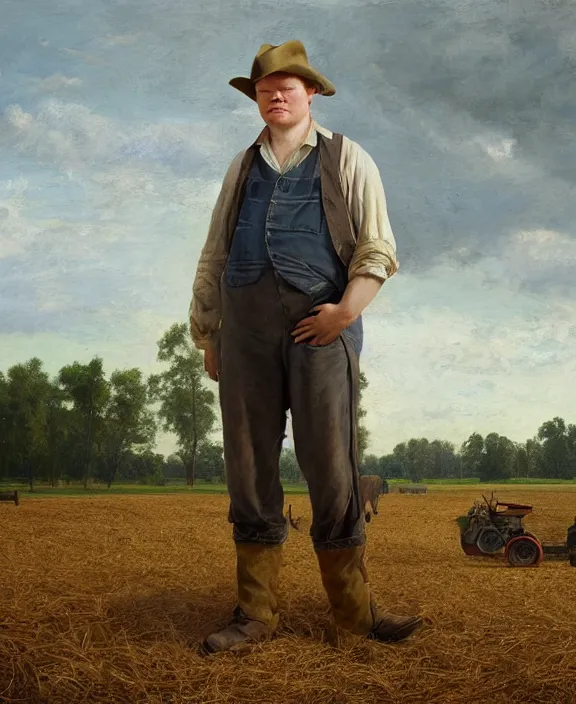 Image similar to portrait of jesse plemons as a farmer in louisiana, art by denys tsiperko and bogdan rezunenko and george caleb bingham, hyperrealism