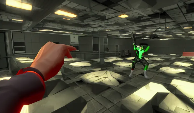 Image similar to ltj bukem npc in perfect dark giving you dj training, 9 0 s first person shooter, low poly, gameplay screenshot