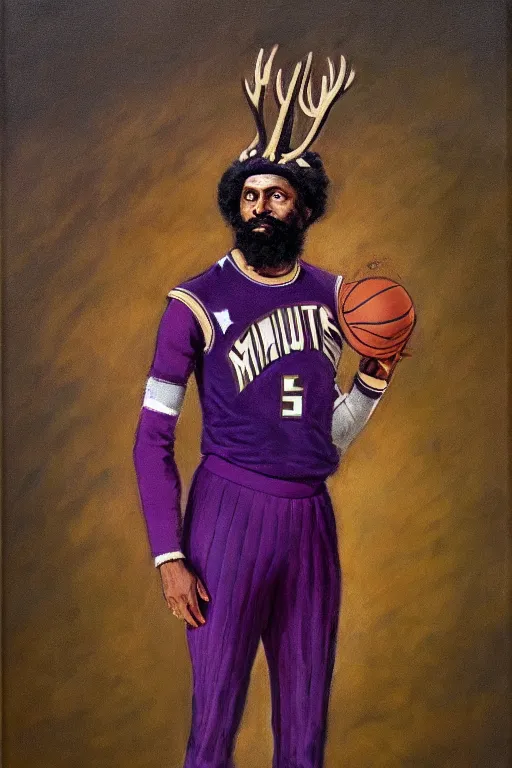 Prompt: full body portrait of the dictator of the milwaukee bucks, 1 8 8 9, in full military garb, purple, on canvas by william sidney mount, trending on artstation